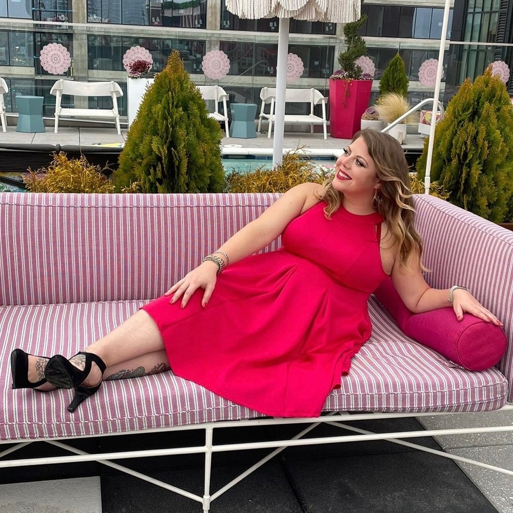 Torrid Fuchsia Red  Scuba Pleated Fluted Dress Size OX Plus Size A-Line Holiday
